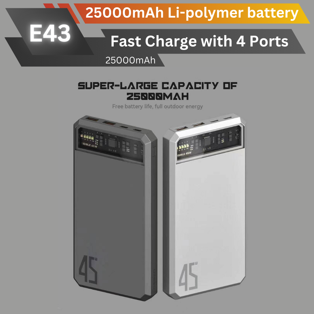 ใหม่ upgrade! E43 Powerbank 25000mAh Fast Charge QC3.0 PD 45W สินค้าส่งฟรี!