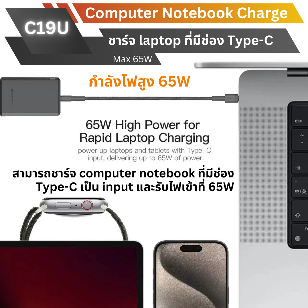 Adapter C19U GaN Fast Charge PD 65W / QC 3.0