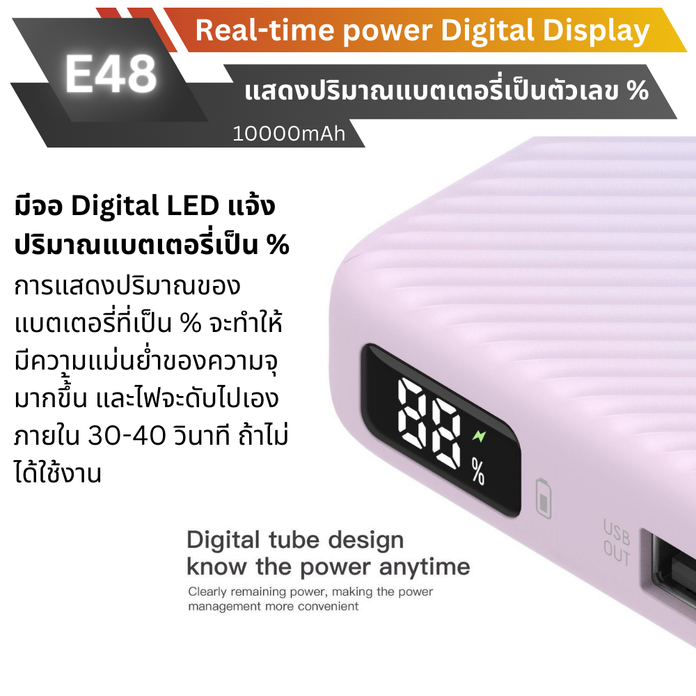 New Budget! E48 10000 mAh Fast Charge PD 20W แถมสายชาร์จ สินค้าจัดส่งฟรี!