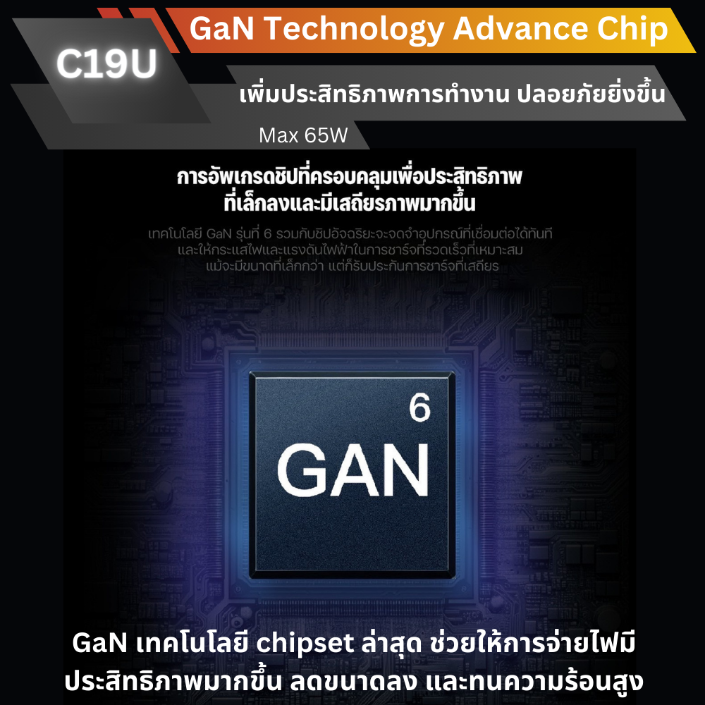 Adapter C19U GaN Fast Charge PD 65W / QC 3.0