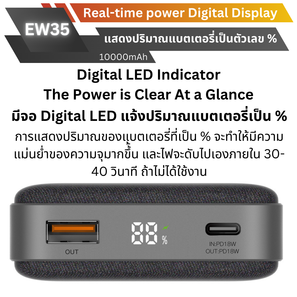 EW35 Powerbank 10000mAh Fast Charge QC3.0 PD 20W แถมซอง & สายชาร์จ สินค้าส่งฟรี!