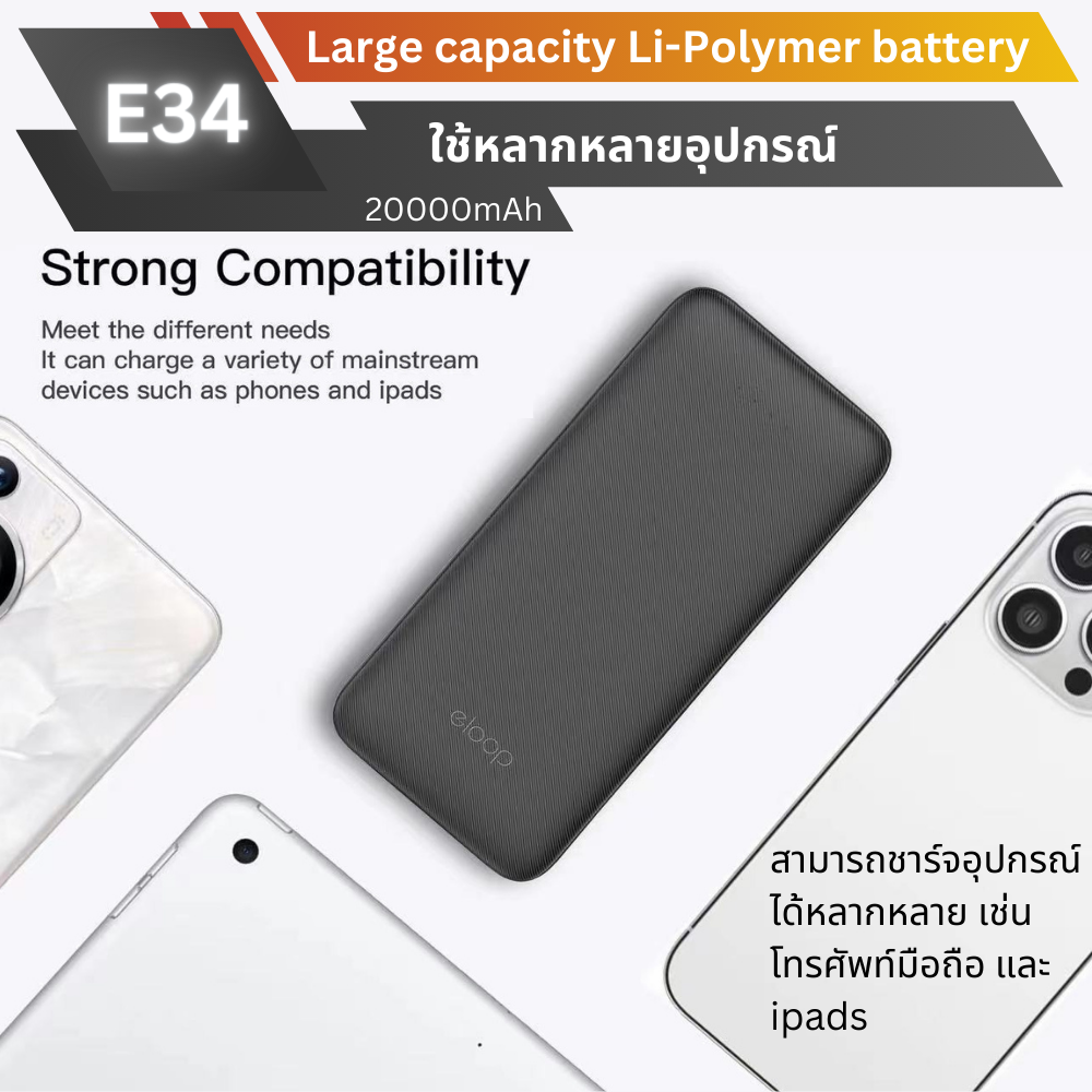ใหม่! E34 Powerbank 20000mAh สินค้าส่งฟรี!