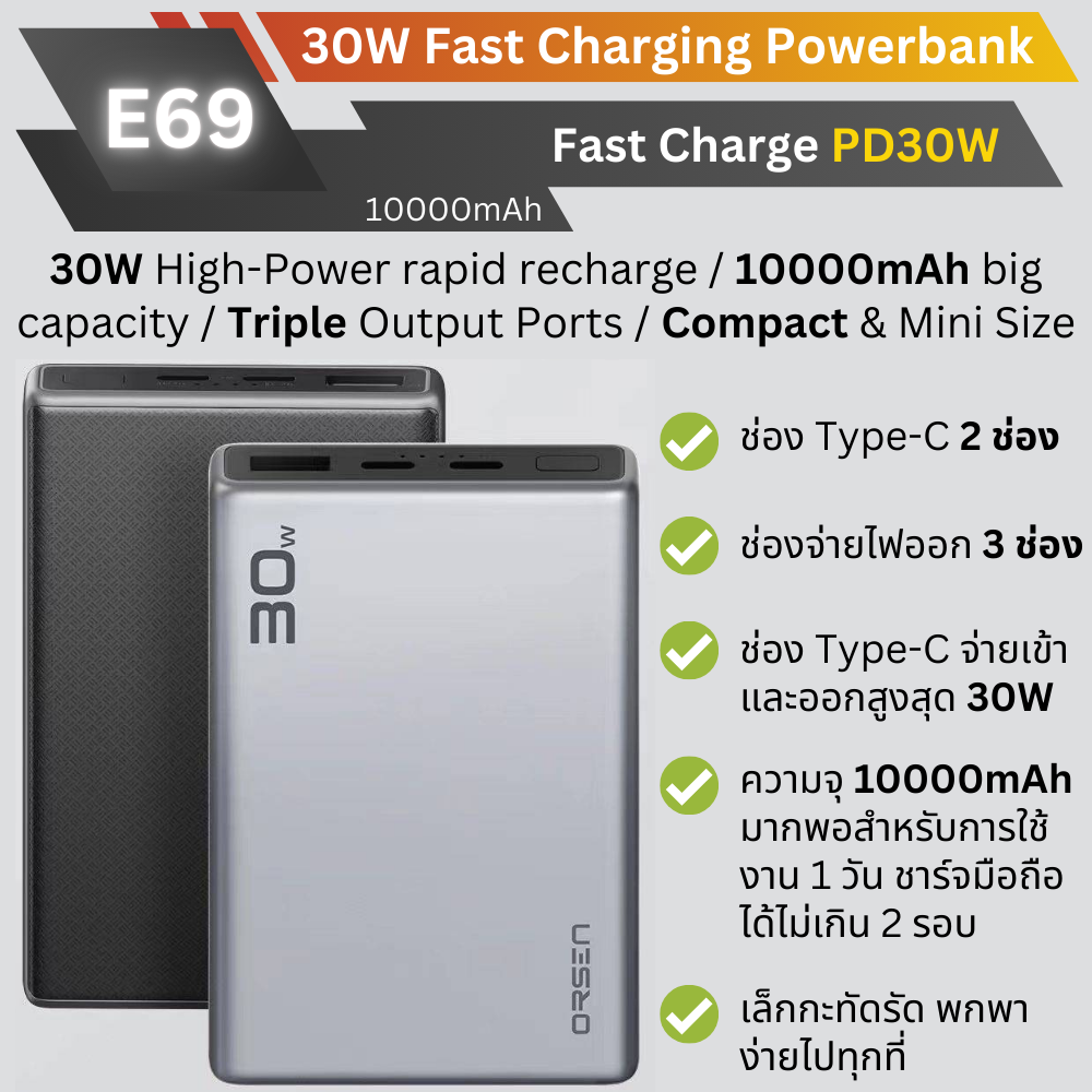 E69 Powerbank 10000mAh Super Fast Charge PD 30W