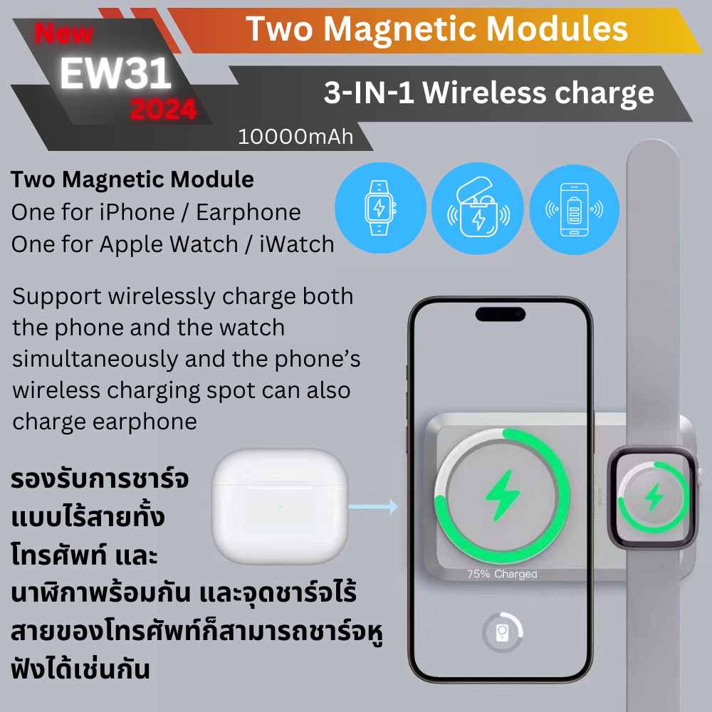 New upgrade! EW31 Magnetic Powerbank 10000mAh Fast charge PD 20W จัดส่งฟรี!