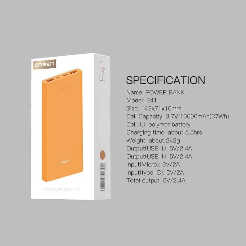 สีใหม่! E41 Powerbank 10000 mAh แถมซอง & สายชาร์จ ส่งฟรี!