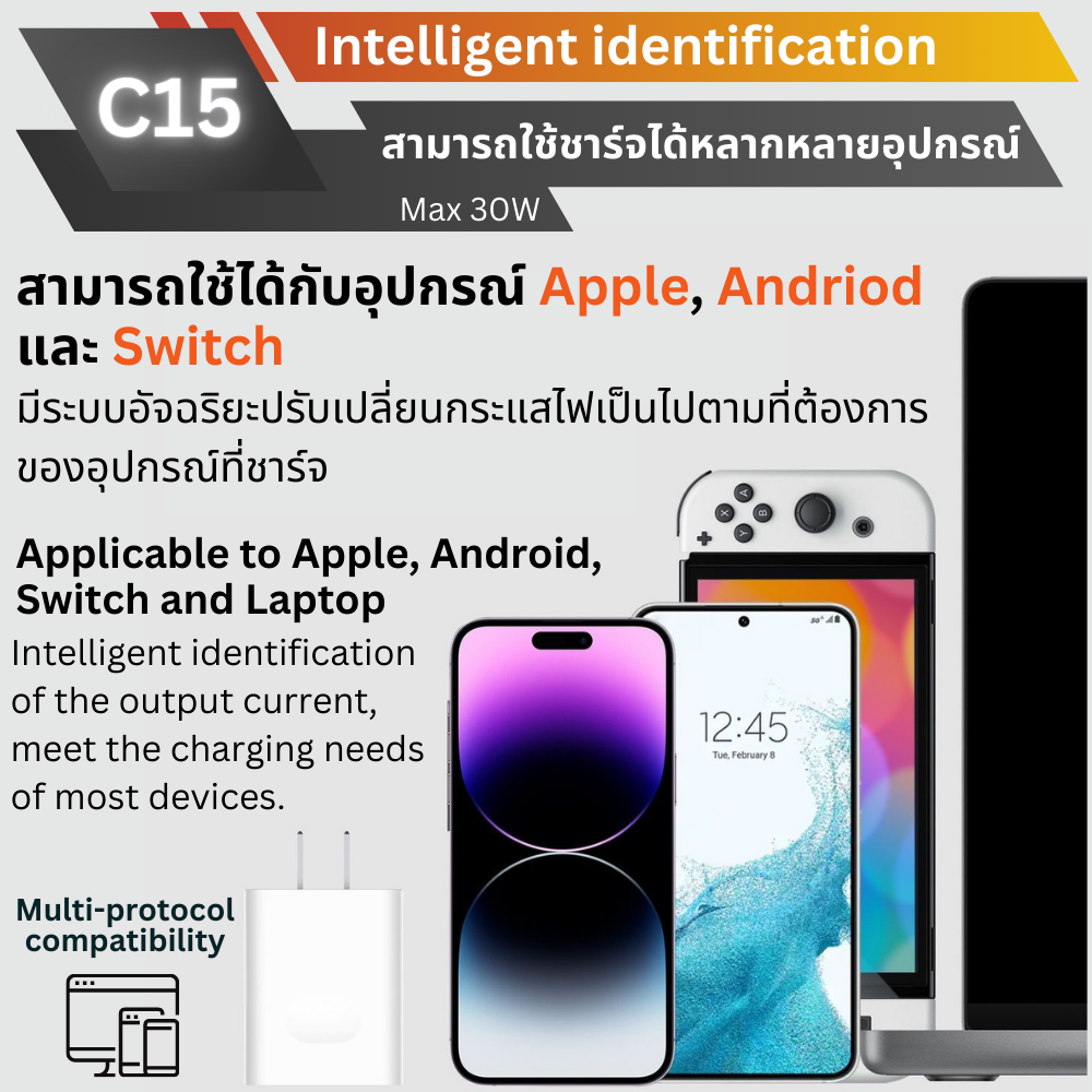 ADAPTER ELOOP C15 PD 30W / QC 3.0 Fast Charge อะแดปเตอร์ จัดส่งฟรี!