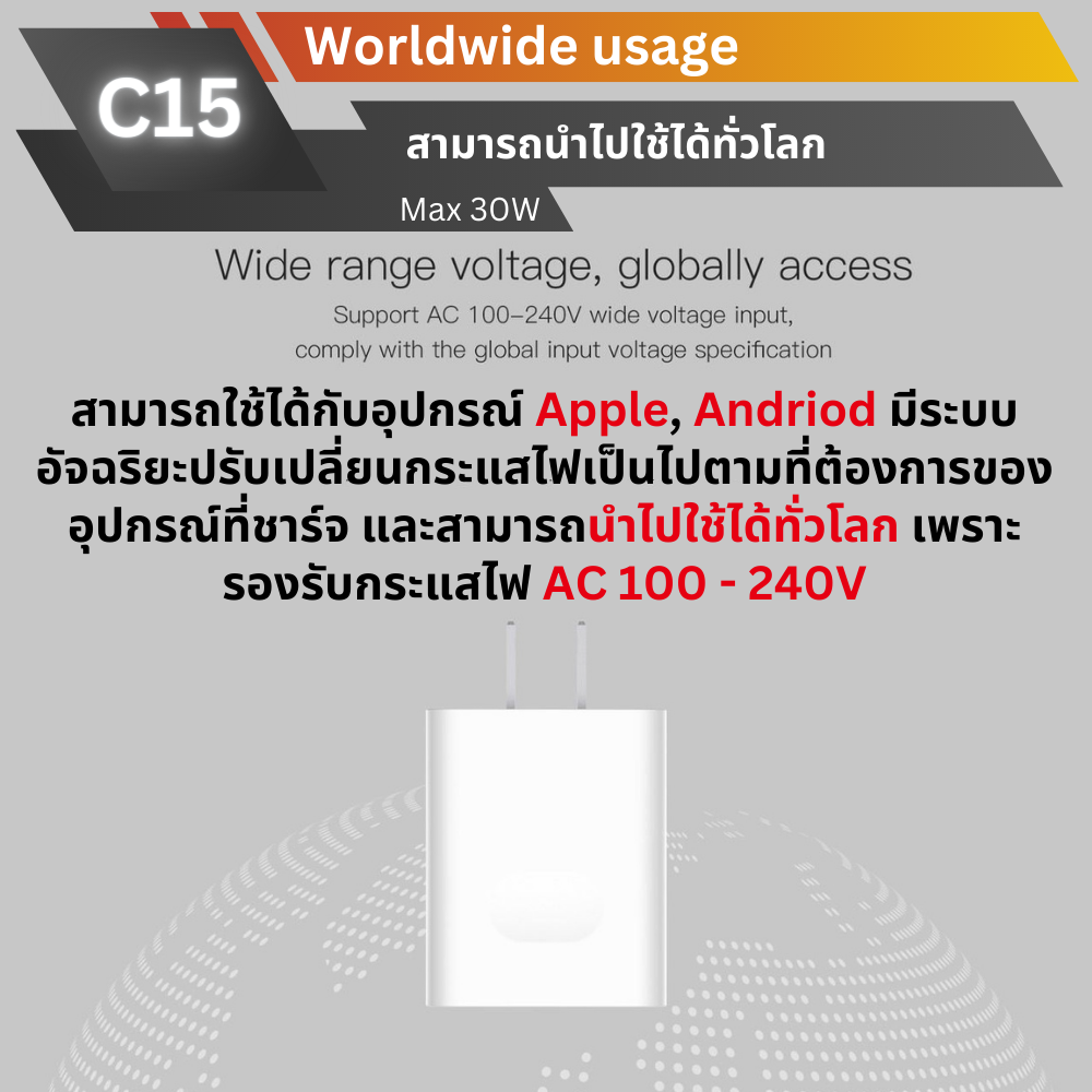ADAPTER ELOOP C15 PD 30W / QC 3.0 Fast Charge อะแดปเตอร์ จัดส่งฟรี!