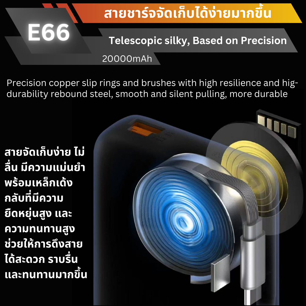 ใหม่! E66 Powerbank 20000mAh cable Built-in Fast Charge PD 45W มีสายในตัว!