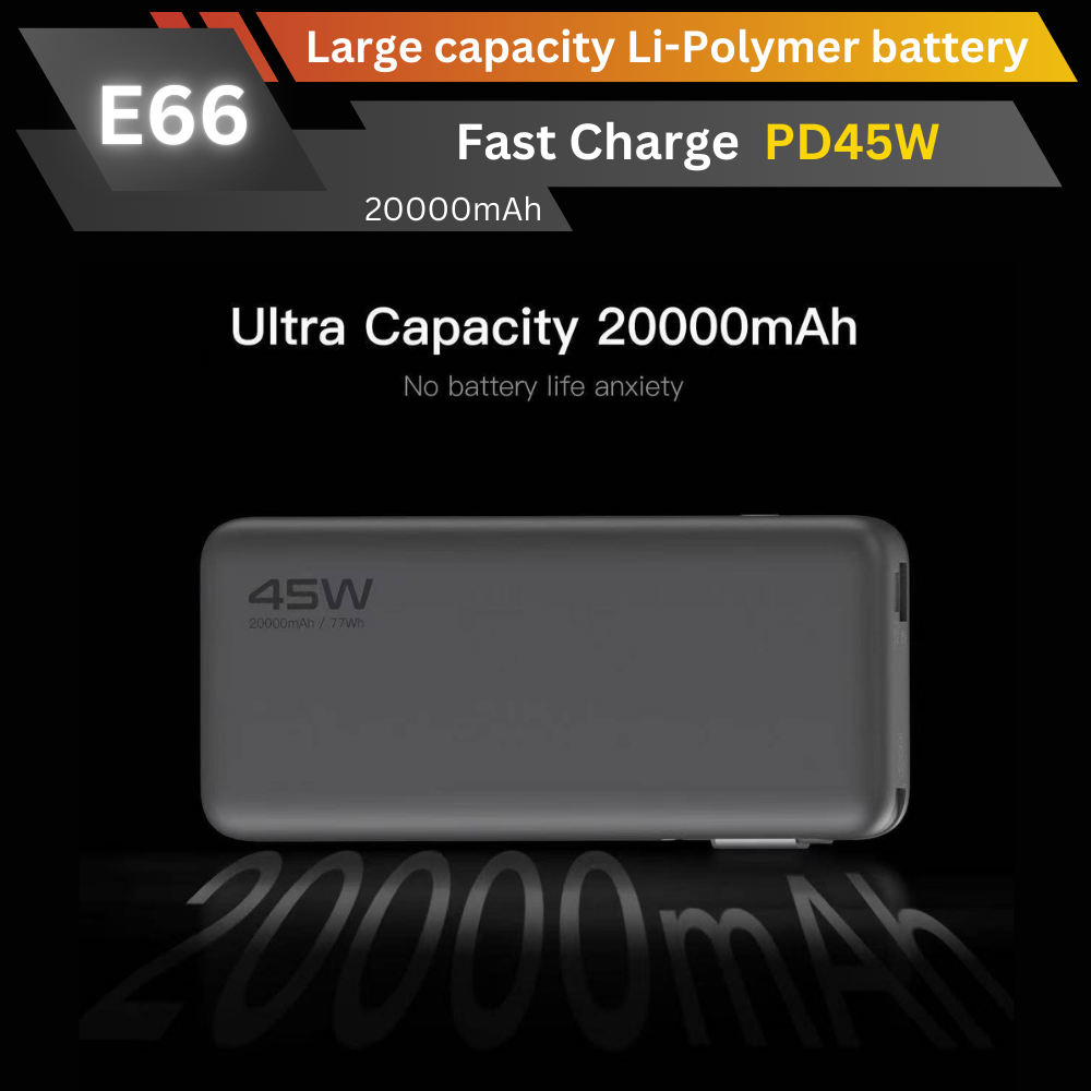 ใหม่! E66 Powerbank 20000mAh cable Built-in Fast Charge PD 45W มีสายในตัว!
