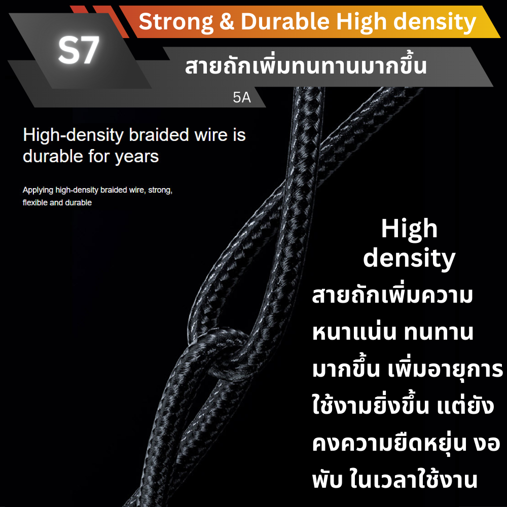 สาย Eloop S7 USB-A to Type C 5A ยาว 1 เมตร QC 3.0 Fast Charge ส่งฟรี!