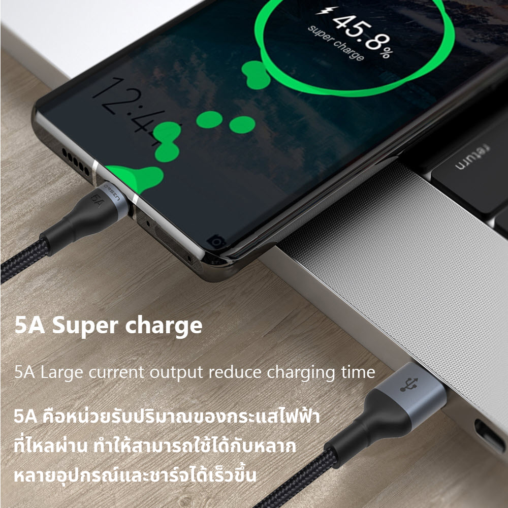 สาย Eloop S7 USB-A to Type C 5A ยาว 1 เมตร QC 3.0 Fast Charge ส่งฟรี!