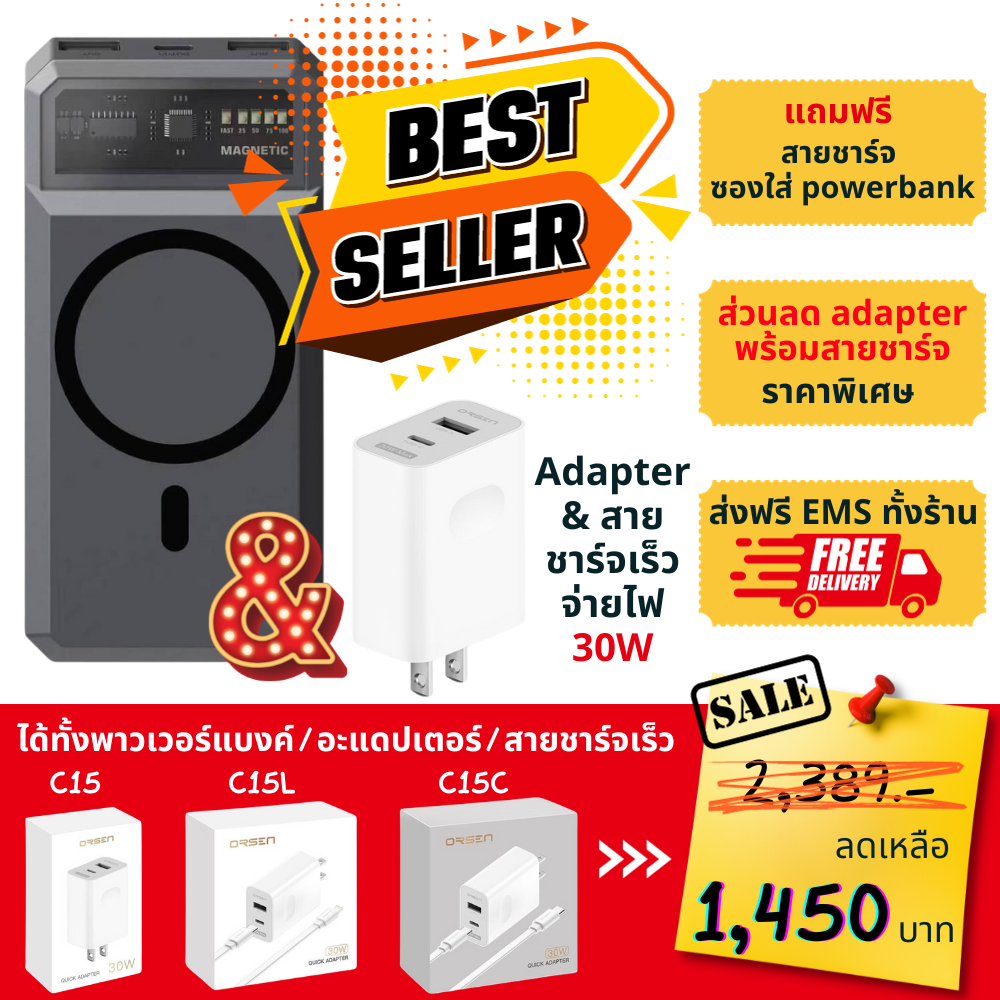 Combo set! EW55 Powerbank 20000mAh ลดพิเศษยกเซตพร้อม Adapter & สายชาร์จเร็ว