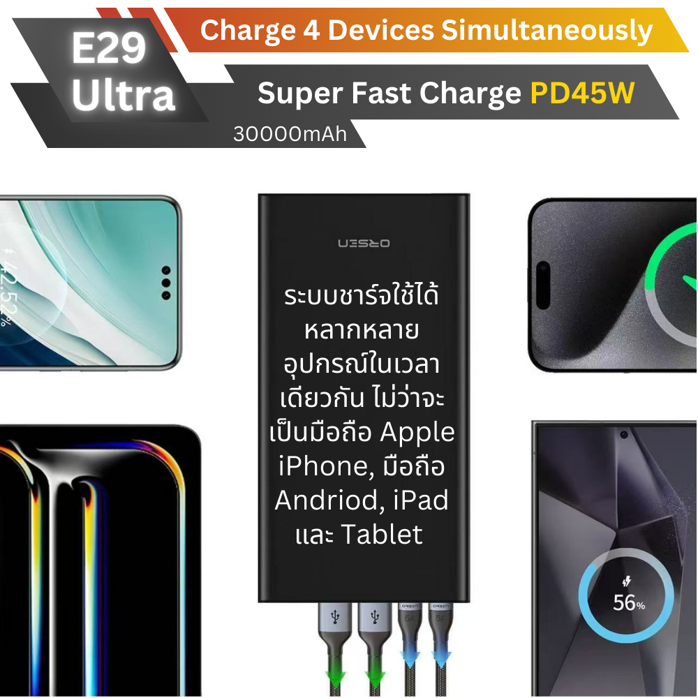 ใหม่! E29 Ultra Powerbank 30000mAh Fast Charge PD 45W