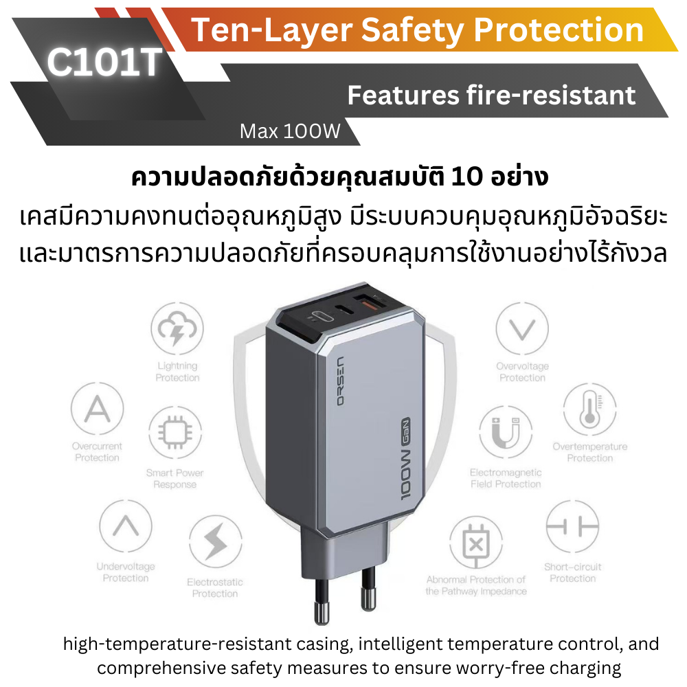 Adapter C101T GaN Super Fast Charge PD QC 100W