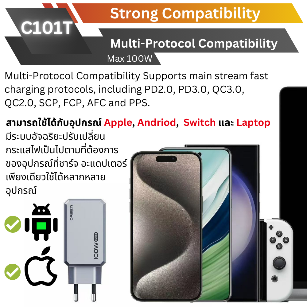 Adapter C101T GaN Super Fast Charge PD QC 100W