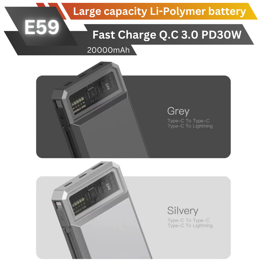ใหม่! E59 Powerbank 20000mAh Fast Charge QC3.0 PD 45W สินค้าส่งฟรี!