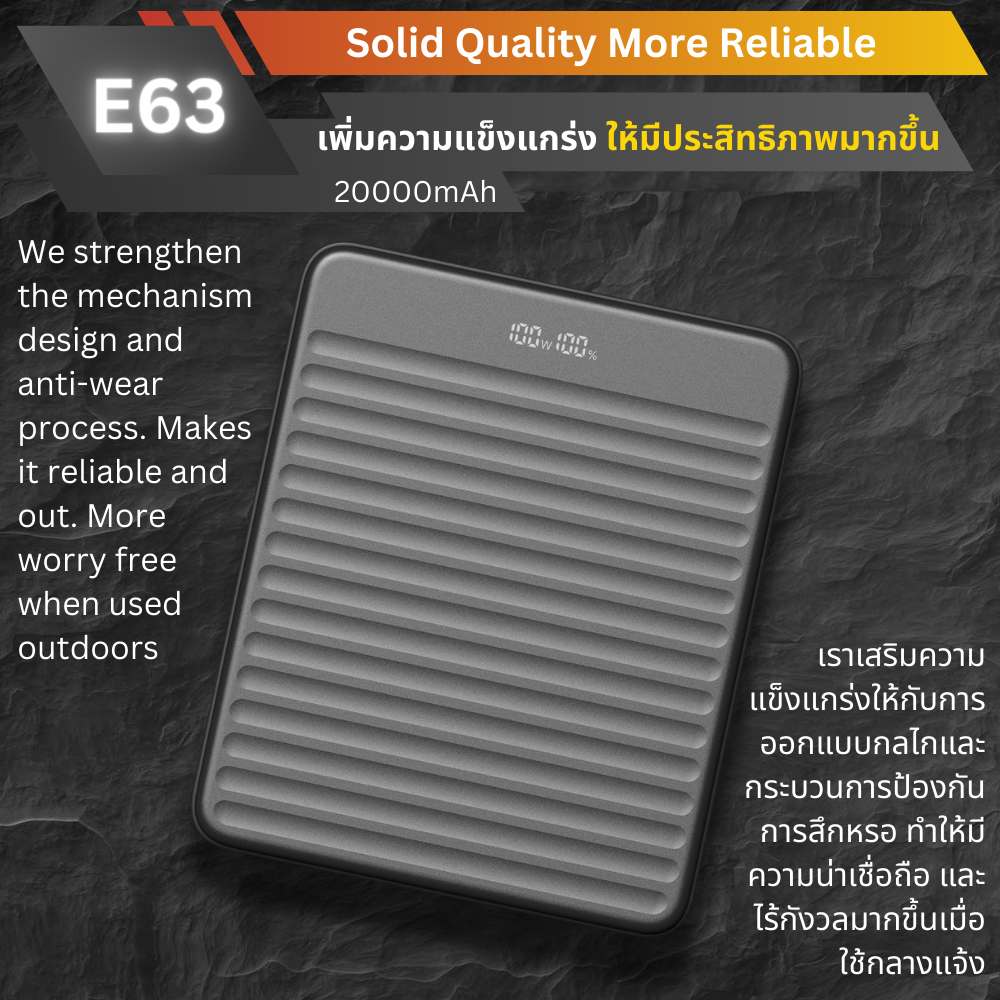 ใหม่! E63 Powerbank 20000mAh Fast Charge QC4.0 PD 100W สินค้าส่งฟรี!