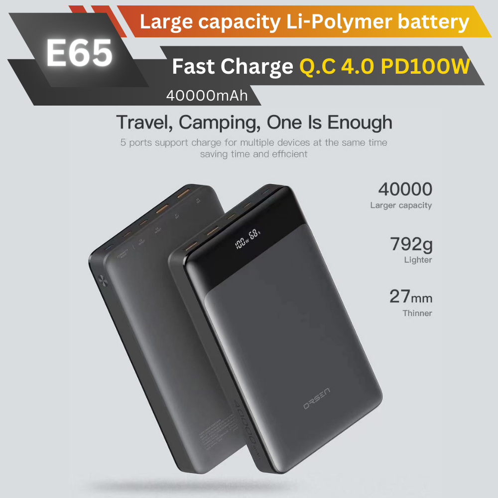 ใหม่! E65 Powerbank 40000mAh Fast Charge QC4.0 PD 100W สินค้าส่งฟรี!