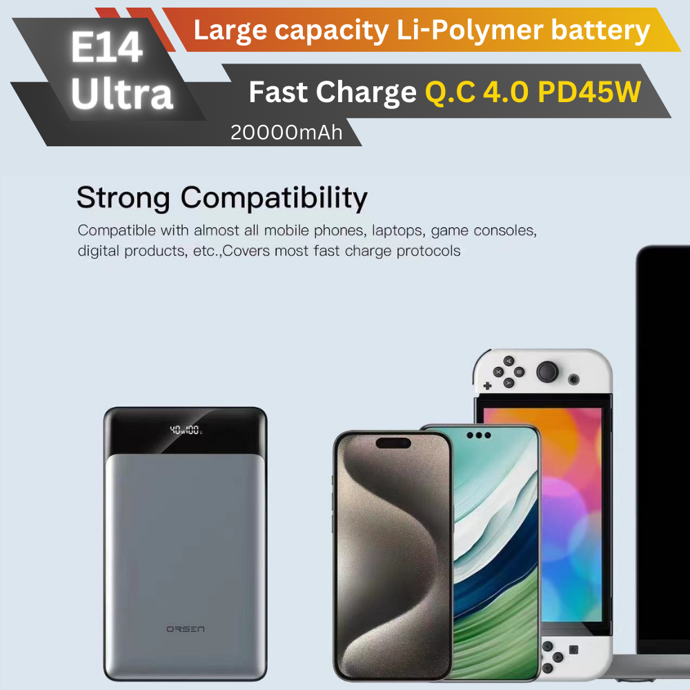 ใหม่! E14 Ultra Powerbank 20000mAh Fast Charge QC4.0 PD 45W สินค้าส่งฟรี!