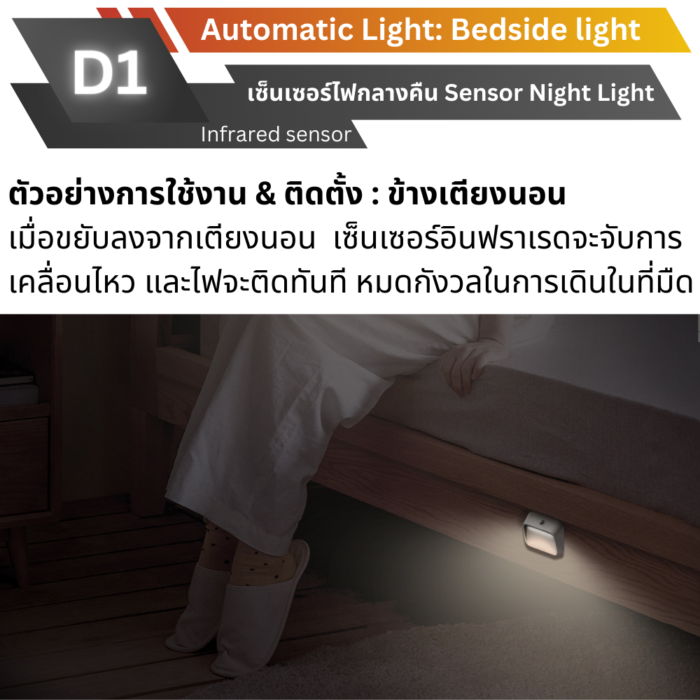 D1 ไฟเซ็นเซอร์กลางคืนไร้สาย ตรวจจับความเคลื่อนไหว