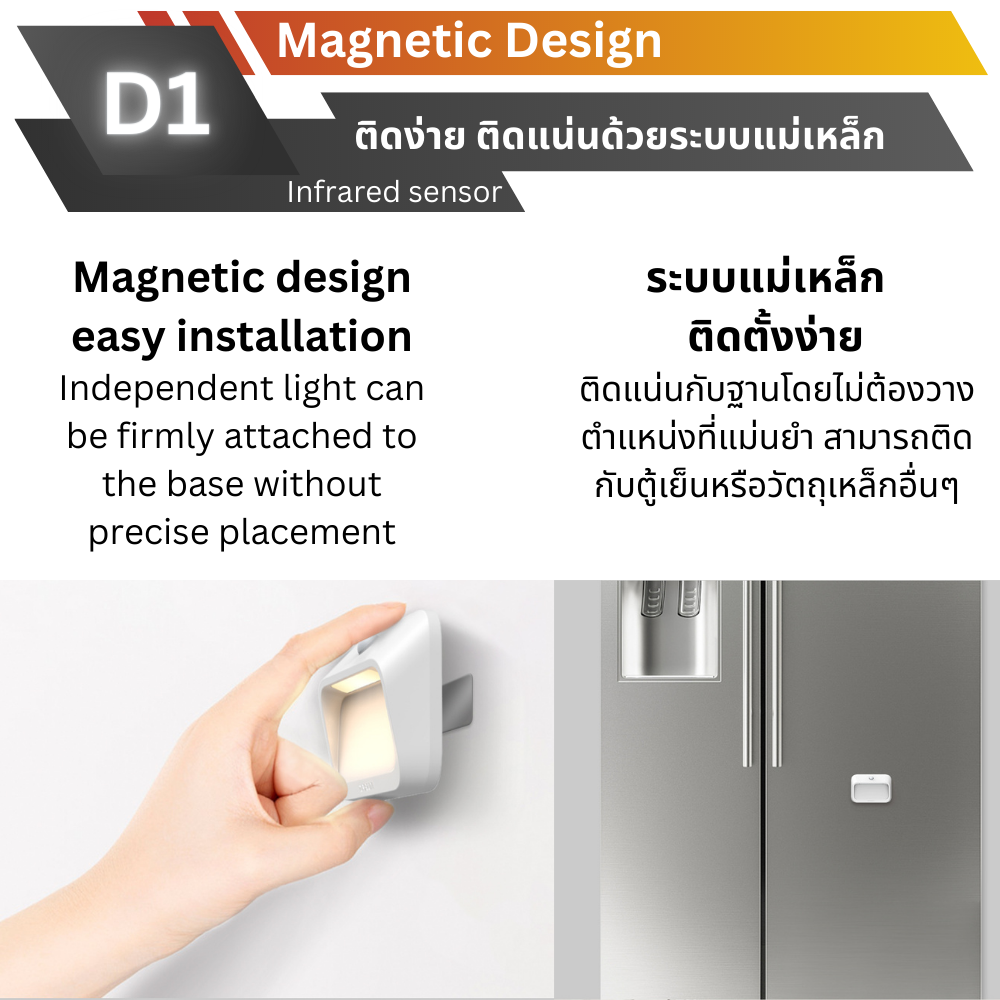 D1 ไฟเซ็นเซอร์กลางคืนไร้สาย ตรวจจับความเคลื่อนไหว