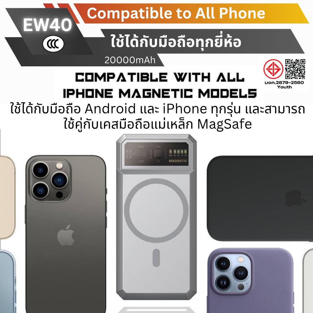 MagSafe! EW40 CCC Magnetic Powerbank 20000mAh Fast Charge QC3.0 PD 20W