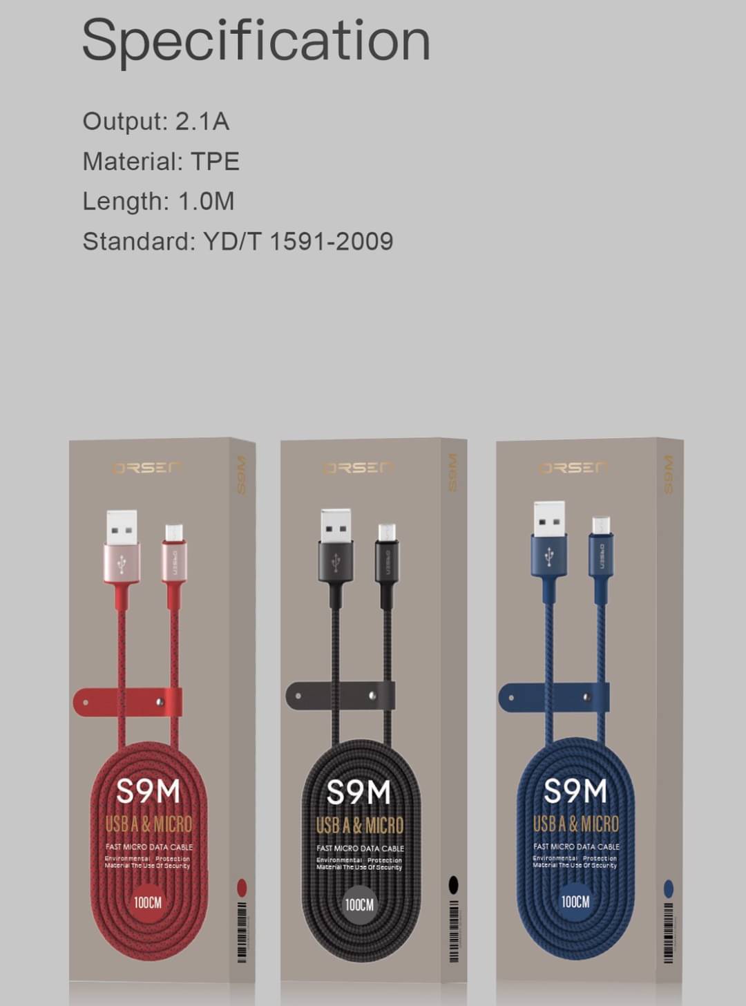 สายชาร์จ S9M สีดำ นํ้าเงิน แดง / Black, Blue, Red ส่งฟรี Kerry & Flash Express!