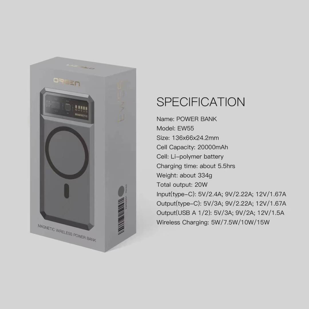 MagSafe! EW55 Magnetic Powerbank 20000mAh Fast charge PD 20W ส่งฟรี!