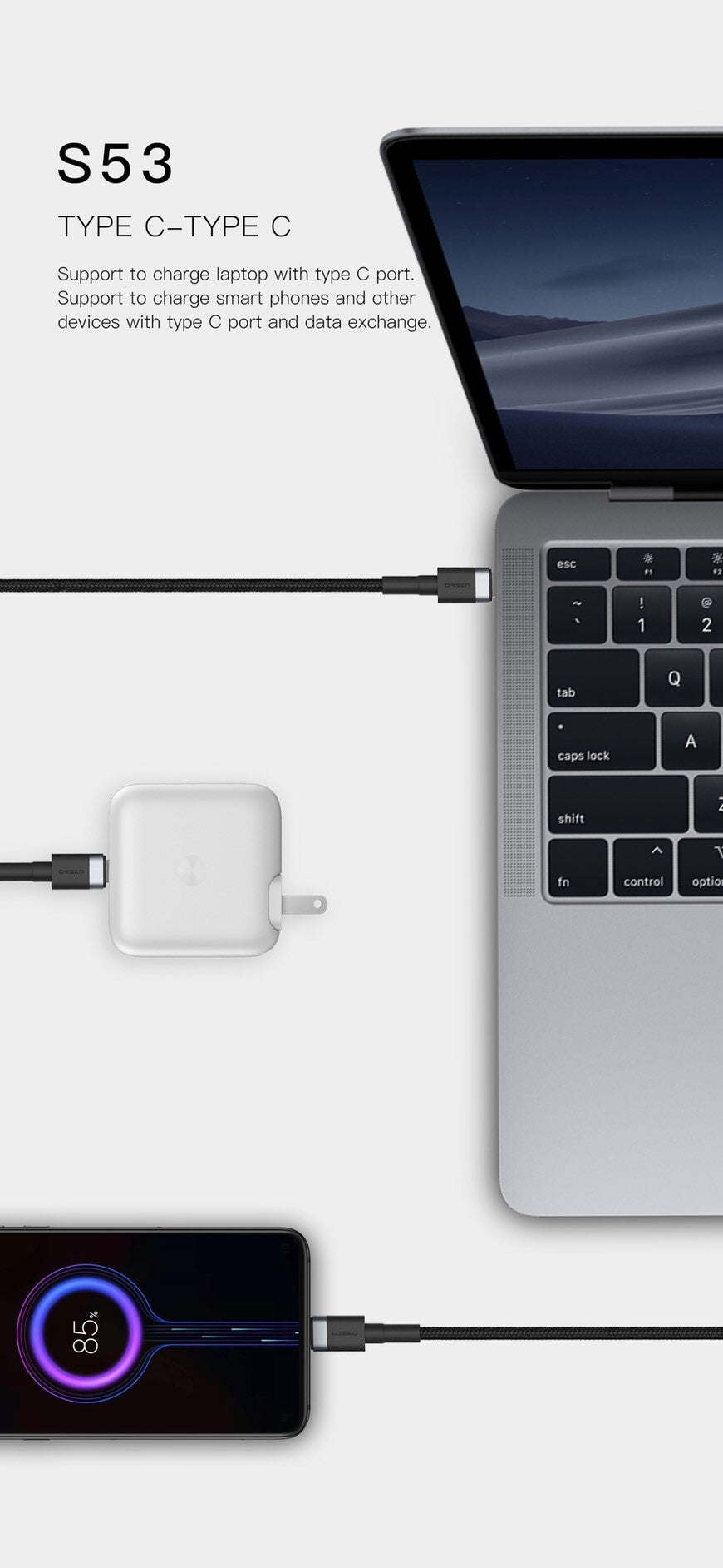 สาย Eloop S53 Type C to Type C ส่งฟรี EMS & Kerry Express!