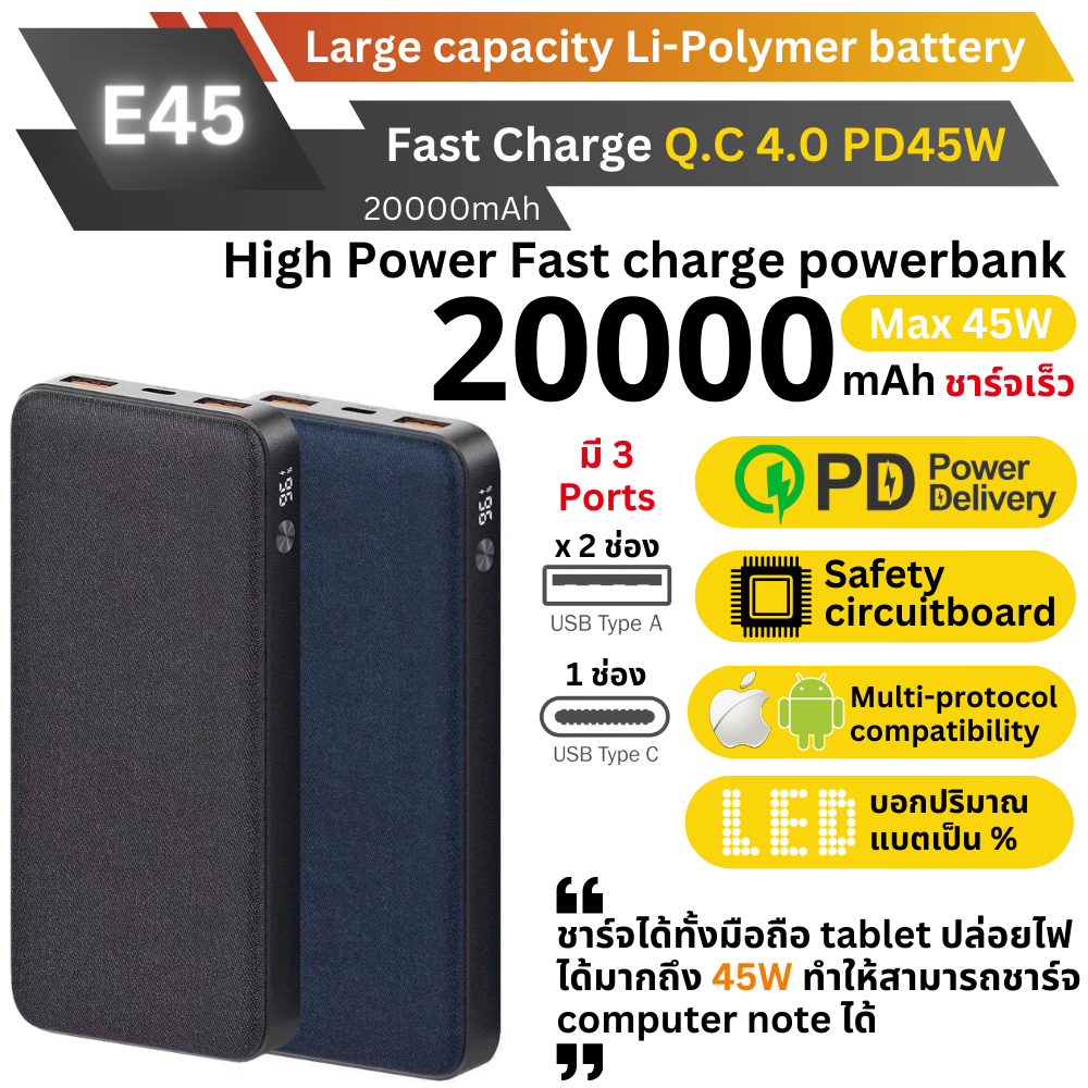 Top of Eloop! E45 Powerbank 20000mAh Super Fast charge 45W! –