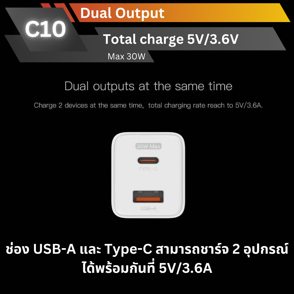 ADAPTER ELOOP C10 PD 30W / QC 3.0 Fast Charge อะแดปเตอร์ สีดำ / Black จัดส่งฟรี!