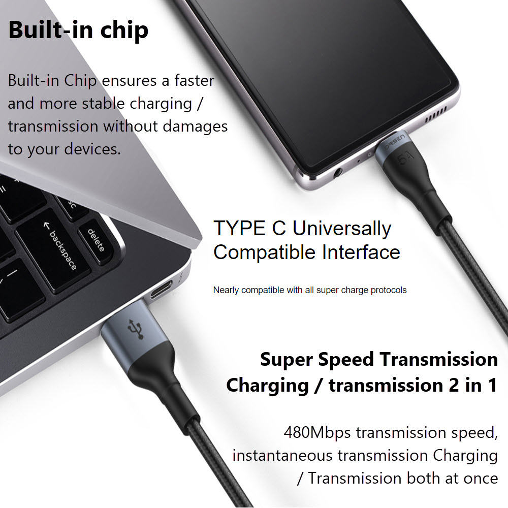 สาย Eloop S7 USB-A to Type C 5A ยาว 1 เมตร QC 4.0 / PD 100W ส่งฟรี!