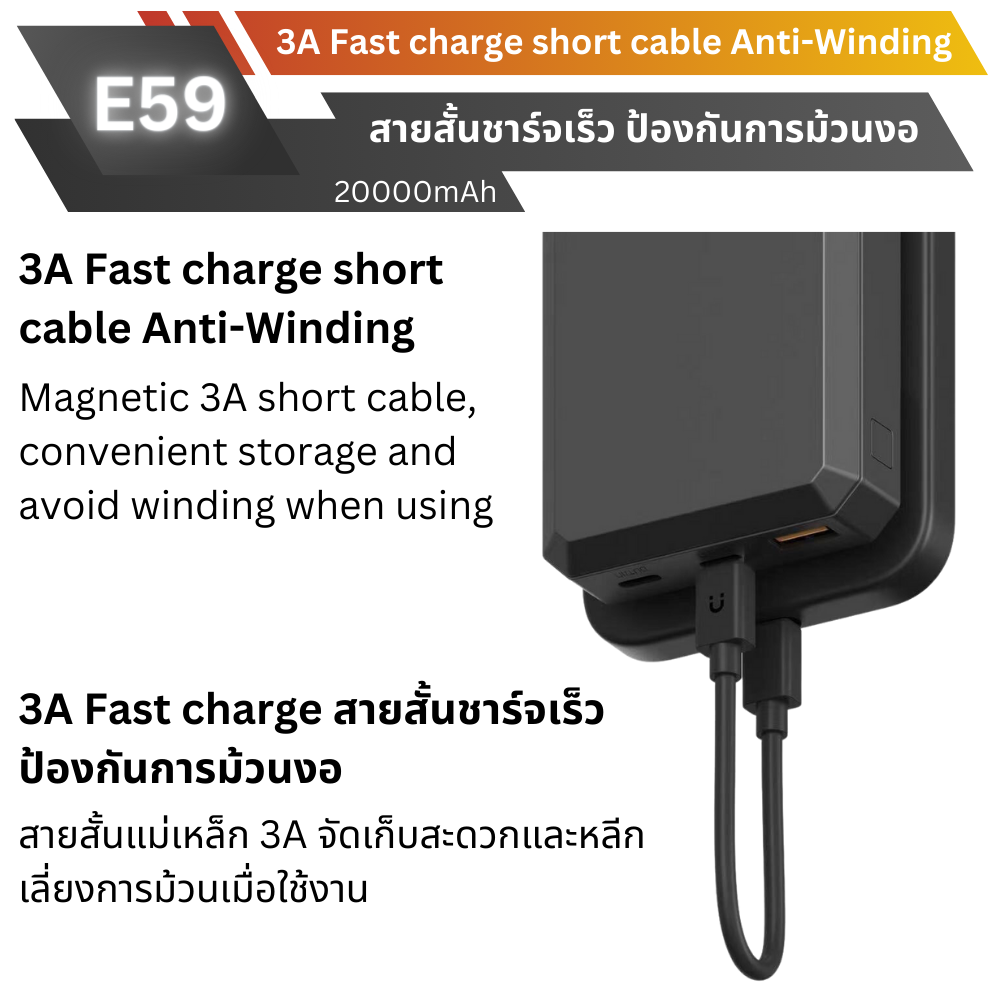ใหม่! E59 Powerbank 20000mAh Fast Charge QC3.0 PD 30W สินค้าส่งฟรี!