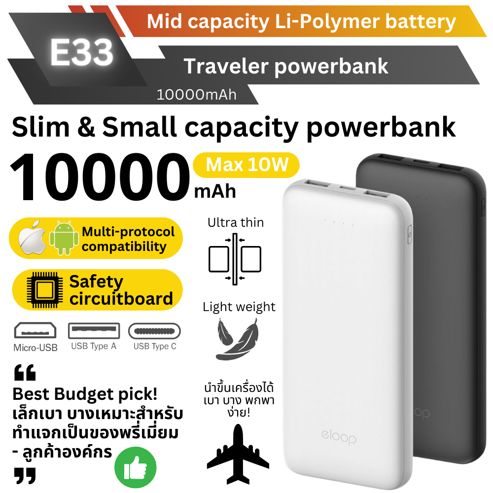 ใหม่! E33 Powerbank 10000mAh สินค้าส่งฟรี!