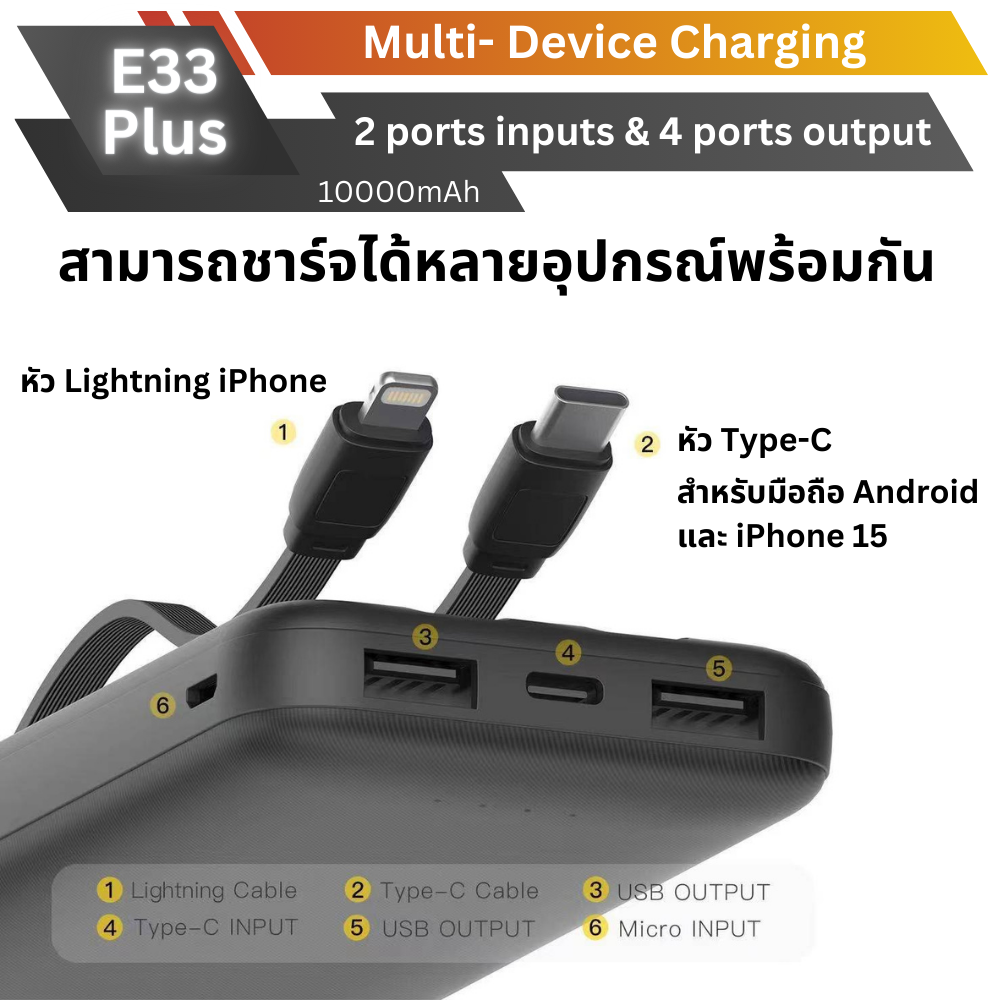 ใหม่! E33Plus Powerbank 10000mAh มีสายในตัว!