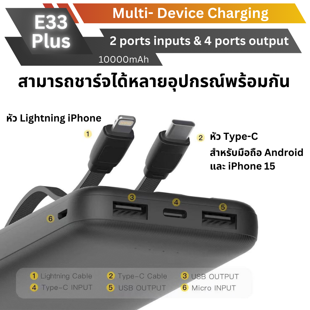 ใหม่! E33 Line Powerbank 10000mAh มีสายในตัว!