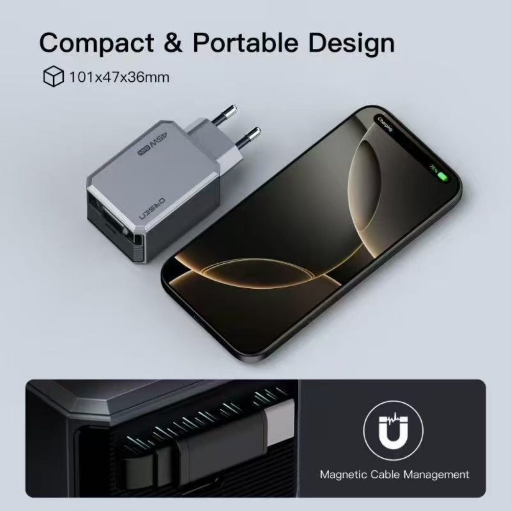Adapter C42T Built-in Cable มีสายในตัว GaN Super Fast Charge PD QC 45W