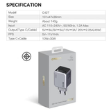 Adapter C42T Built-in Cable มีสายในตัว GaN Super Fast Charge PD QC 45W