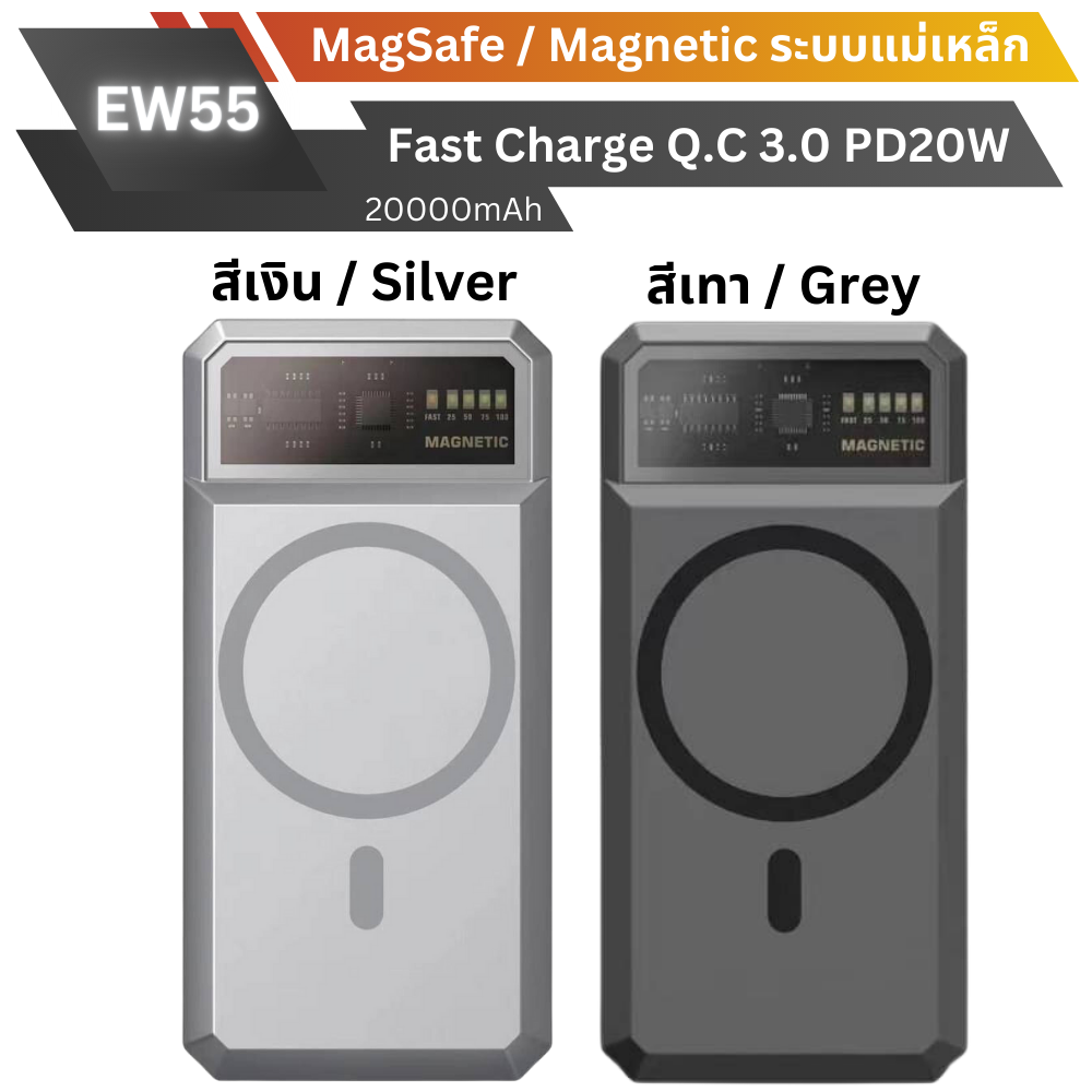 ใหม่ Eloop MagSafe! EW55 Magnetic Powerbank 20000mAh ส่งฟรี –