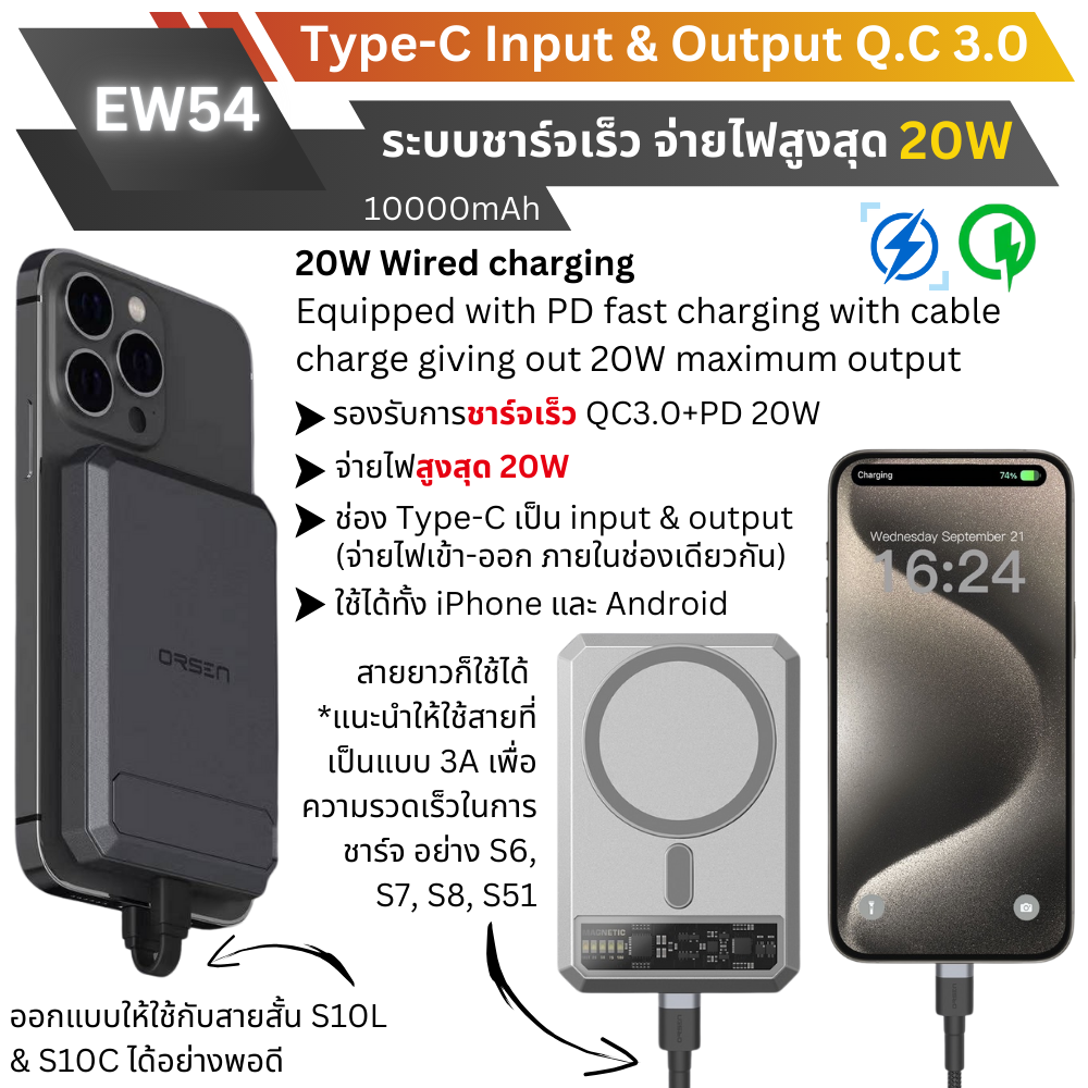 ใหม่ MagSafe! EW54 Magnetic Powerbank 10000mAh Fast charge PD 20W จัดส่งฟรี!