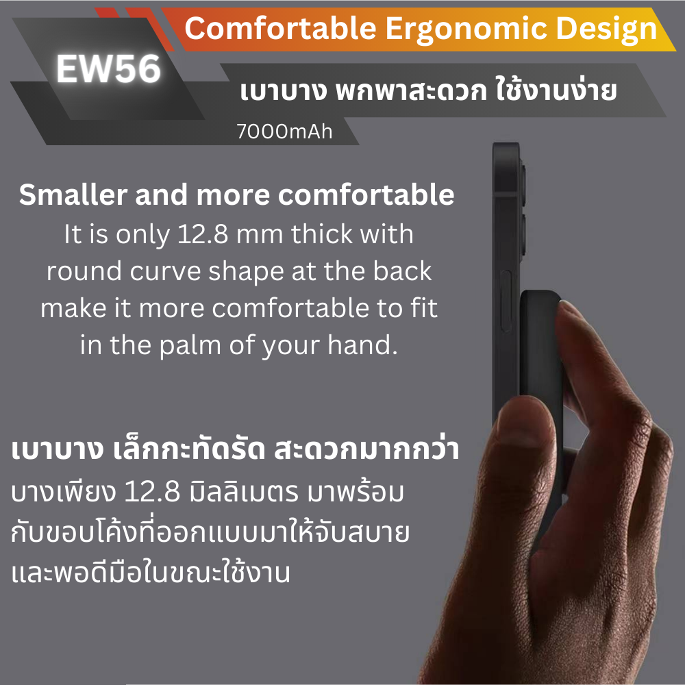 ใหม่ MagSafe! EW56 Magnetic Powerbank 7000mAh Fast charge PD 20W สีดำ Black
