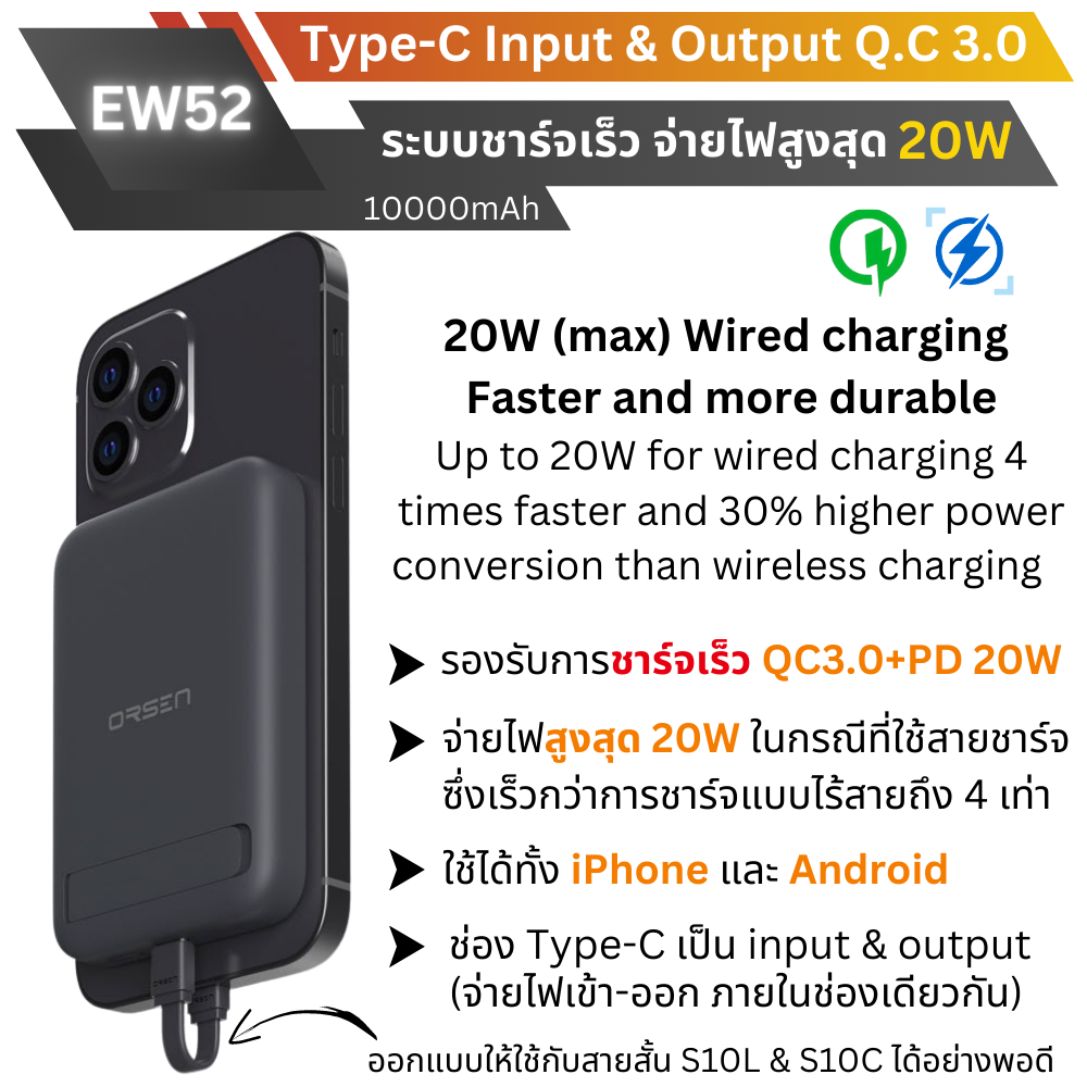 ใหม่ MagSafe! EW52 Magnetic Powerbank 10000mAh Fast charge PD 20W จัดส่งฟรี!