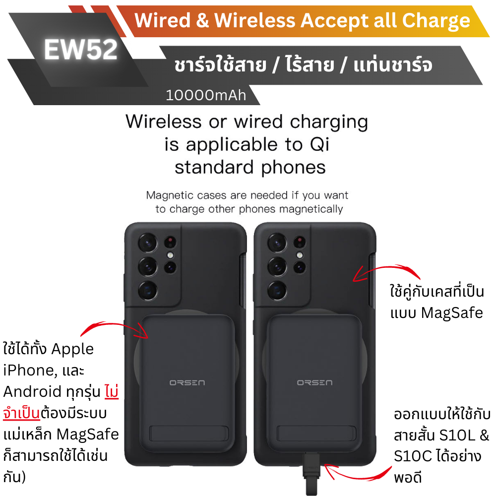 MagSafe! EW52 Magnetic Powerbank 10000mAh Fast charge PD 20W สีดำ Black