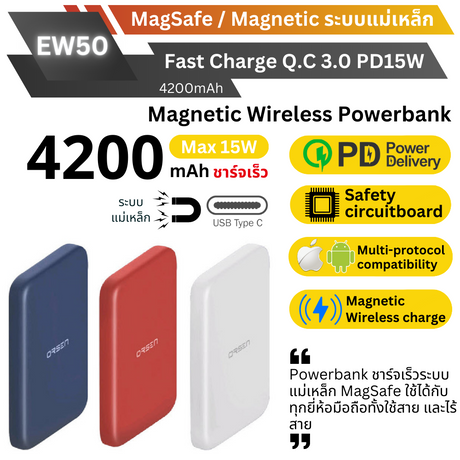 MagSafe! EW50 Magnetic Powerbank 4200mAh Fast charge PD 15W สีเทา