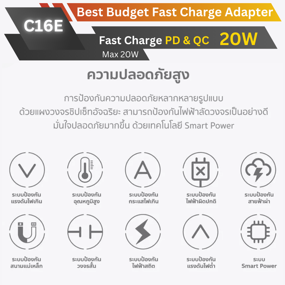 Adapter C16E Fast Charge PD QC 20W