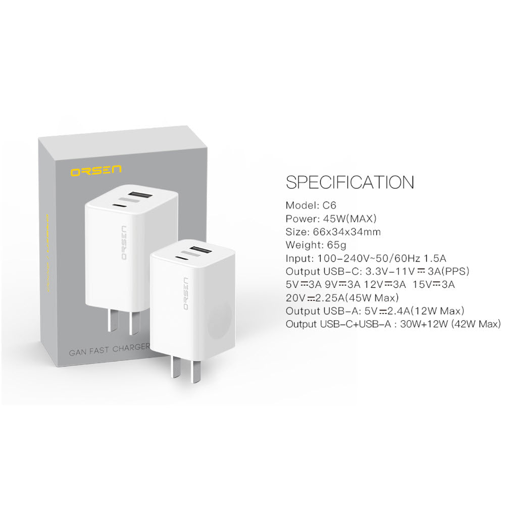 ADAPTER ELOOP C6 PD/QC 45W GAN FAST CHARGER จัดส่งฟรี!