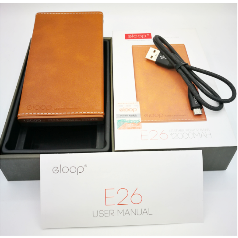 ใหม่! E26 12000 mAh สีนํ้าตาล / ดำ แถมซอง & สายชาร์จ ส่งฟรี Kerry Express & EMS!