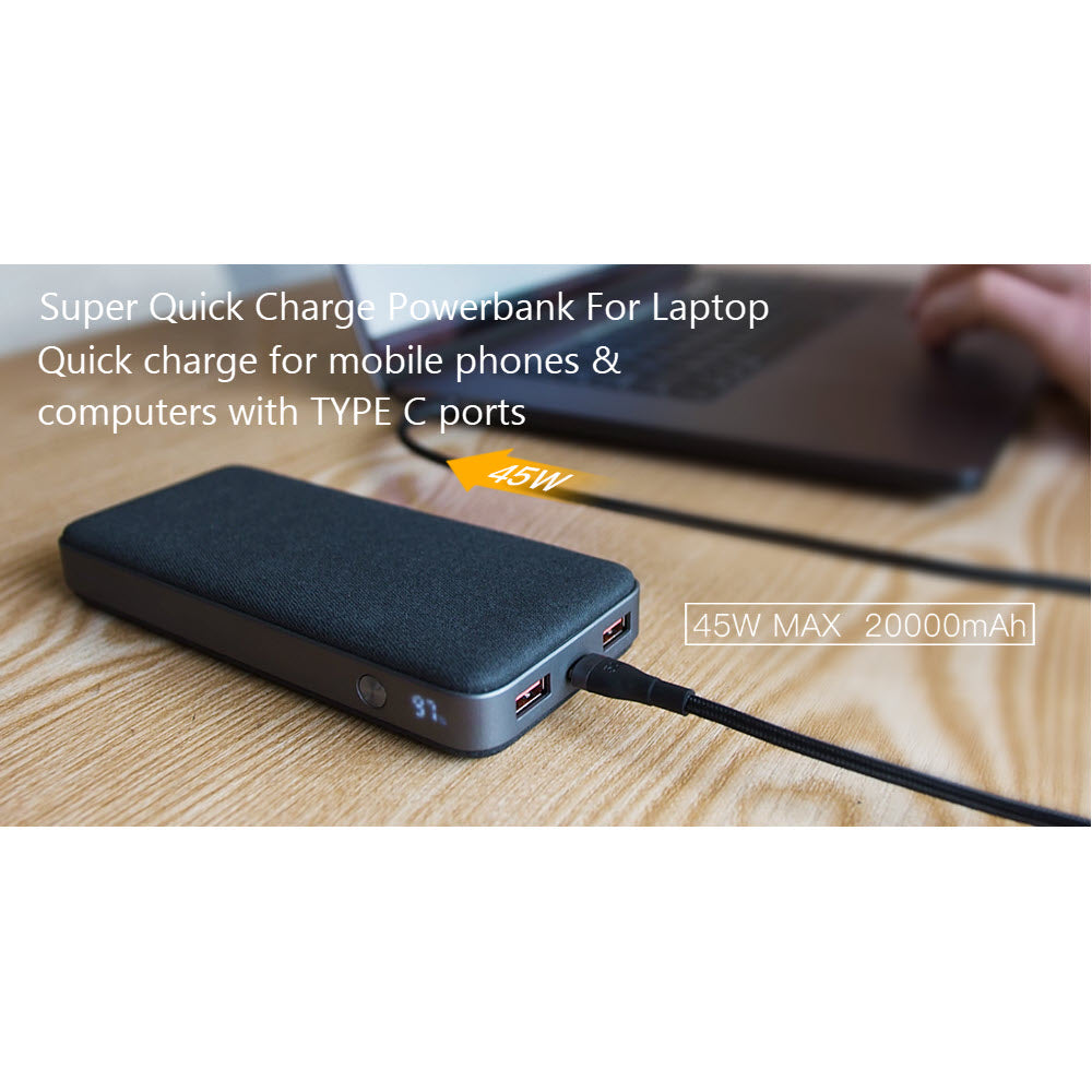 Top! E45 Powerbank 20000mAh Super Fast charge QC4.0 PD 45W สีดำ Black